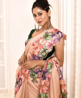 Candy Pink Tussar Saree with Floral Scalope Border